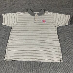 Vintage Detroit Pistons Shirt Mens Extra Large Gray Striped Polo Y2K Basketball